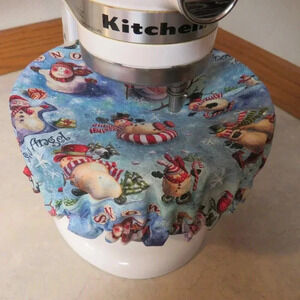 Kitchenaid Bowl Cover, Reversible Christmas Snowmen Red Gingham, Glitter Fabric
